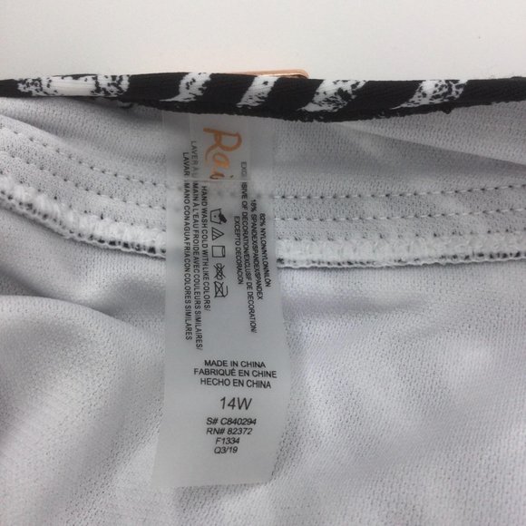 Raisins Curve Black Swimsuit Plus Size 14W One Piece White Zebra Print Side Tie - Picture 10 of 12